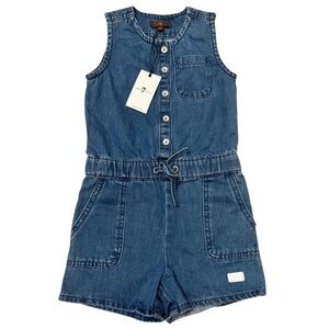 7 For All Mankind Little Girls Denim Button Up Tie Waist Romper Size 5